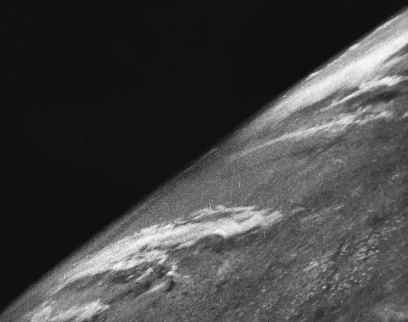 The first shot of Earth from space captured by a camera at an altitude of 104kms